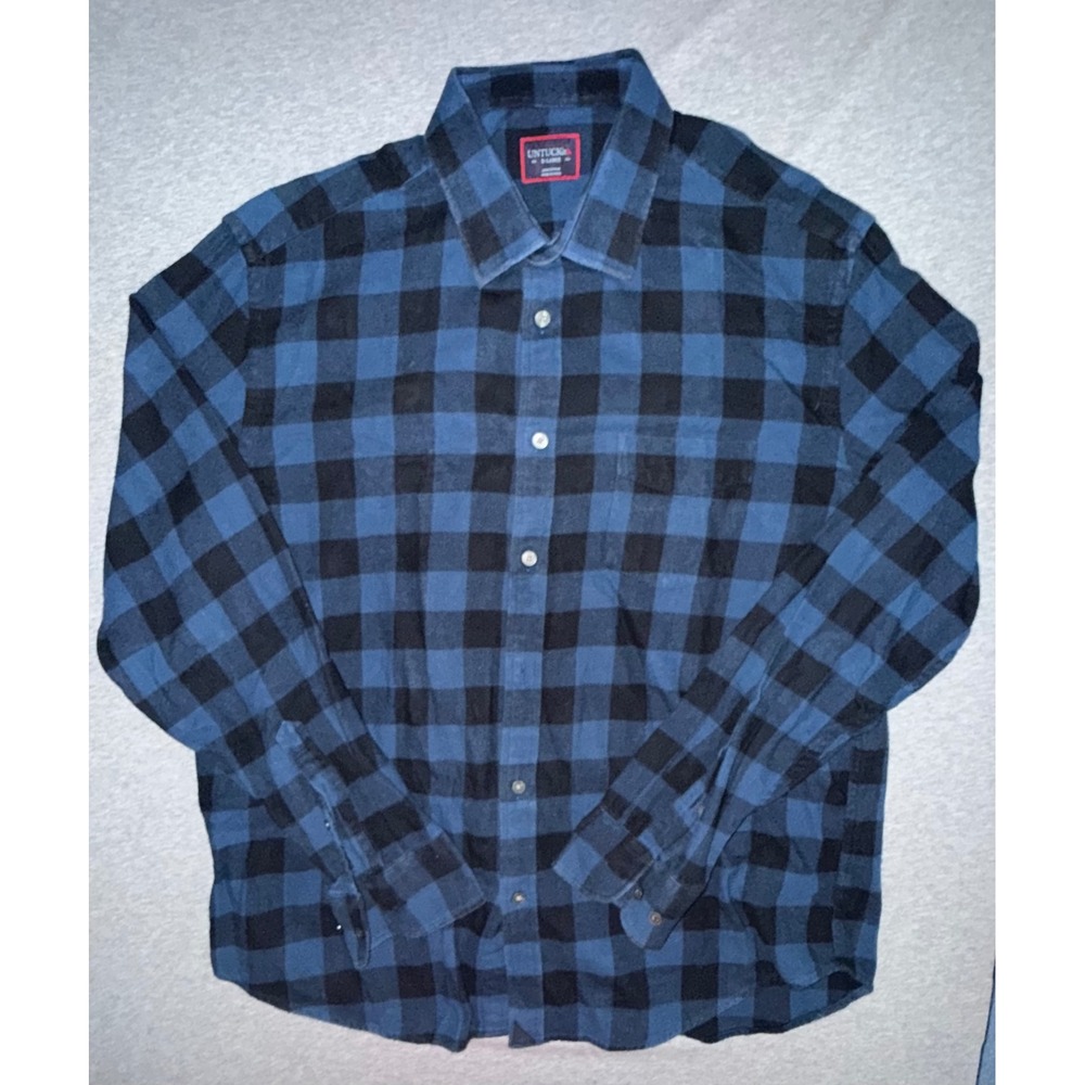 UNTUCKit Button Down Mens XL Blue Buffalo Check Flannel Long Sleeve Shirt - Picture 3 of 7